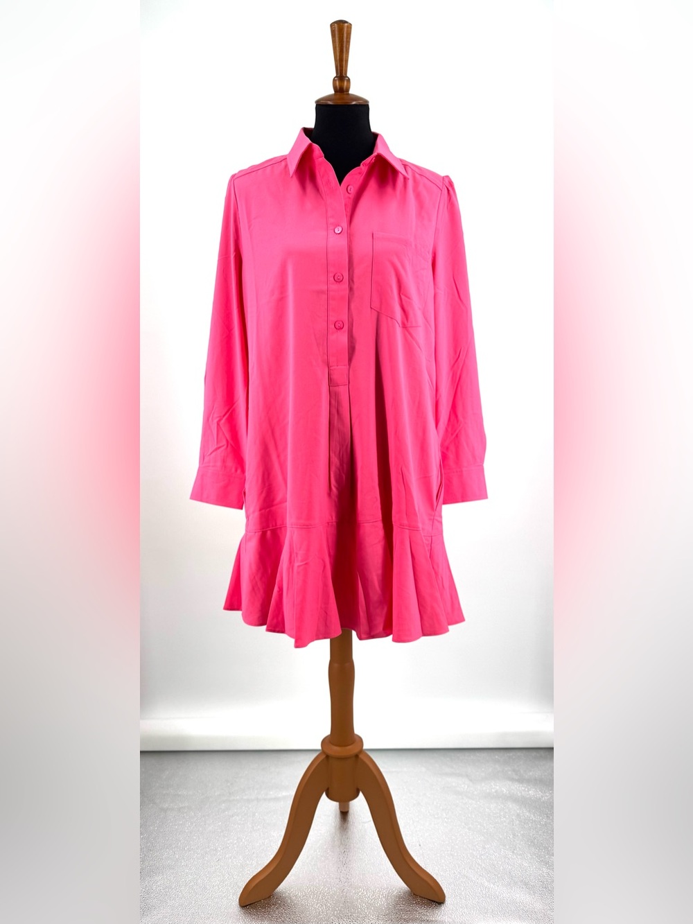 Tuckernuck Hot Pink Callahan Shirt Dress Drop Waist Ruffle Hem Size L
